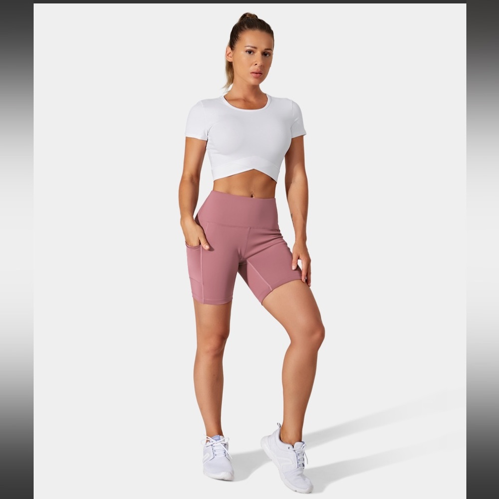 HALARA high waisted plains biker shorts 7” in Carmine Red